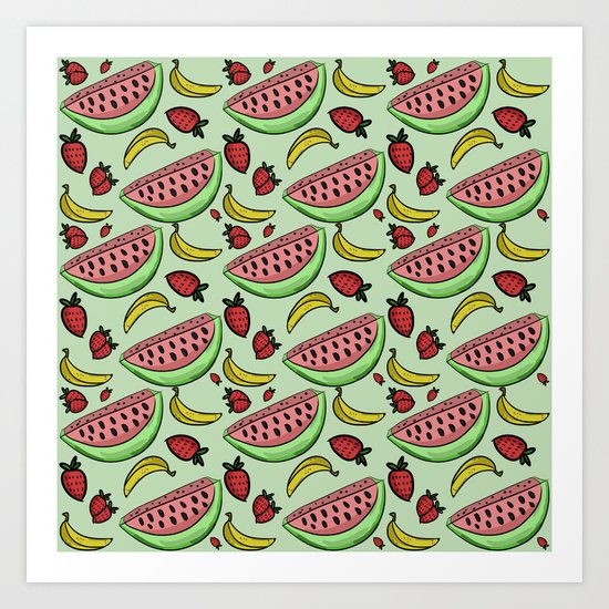 Fruit Pattern - Watermelon, Strawberry, Banana Art Print