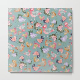 blue storybook birds Metal Print