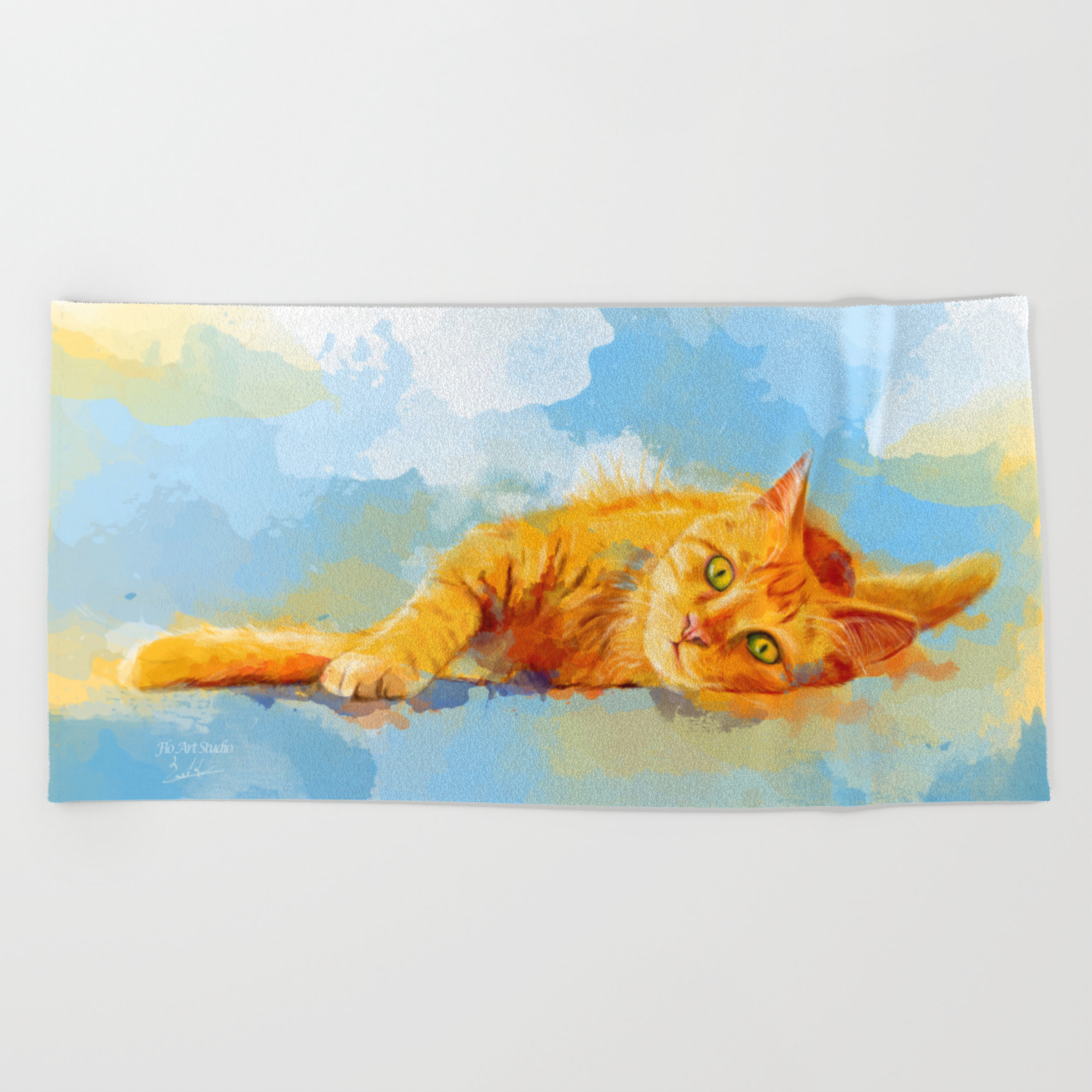 Cat Dream Orange Tabby Cat Painting Beach Towel By Floartstudio