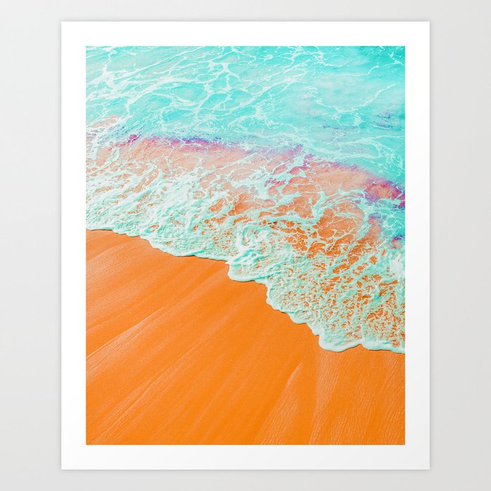 Coral Shore, Ocean Beach Photography, Summer Sea Sand Waves Art Print