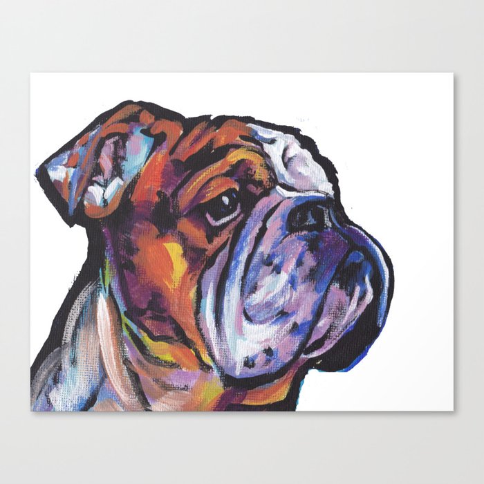 Fun English Bulldog Dog Portrait bright colorful Pop Art Painting by LEA Canvas Print