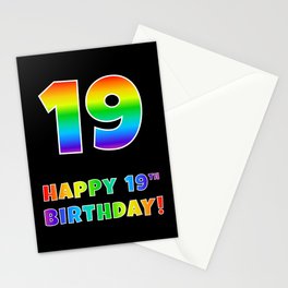 [ Thumbnail: HAPPY 19TH BIRTHDAY - Multicolored Rainbow Spectrum Gradient Stationery Cards ]