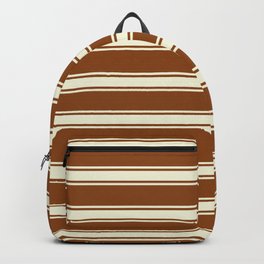 [ Thumbnail: Brown and Beige Colored Lines/Stripes Pattern Backpack ]