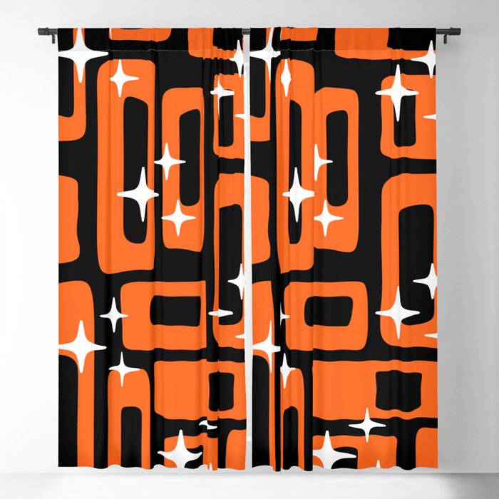 Retro Mid Century Modern Abstract Pattern 582 Black and Orange Blackout Curtain