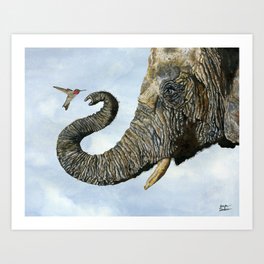 Elephant Cyril And Hummingbird Ayre Art Print