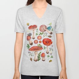 Lovely Red Mushrooms - GreenBG V Neck T Shirt