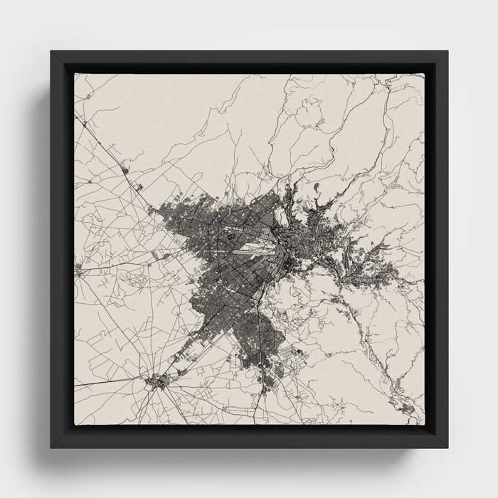 La Paz, Bolivia - Black and White City Map - Authentic Town Plan Illustration Framed Canvas