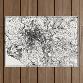 Rome, Italy - Black and White City Map Outdoor Rug