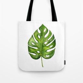 Green watercolor monstera leaf Tote Bag