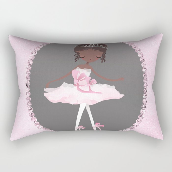 Pink & Grey Brown Ballerina Dancer Rectangular Pillow
