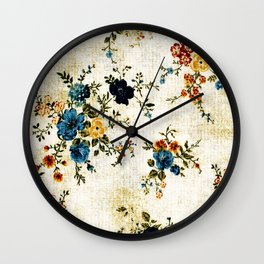 Cream Blue Yellow Floral Wall Clock