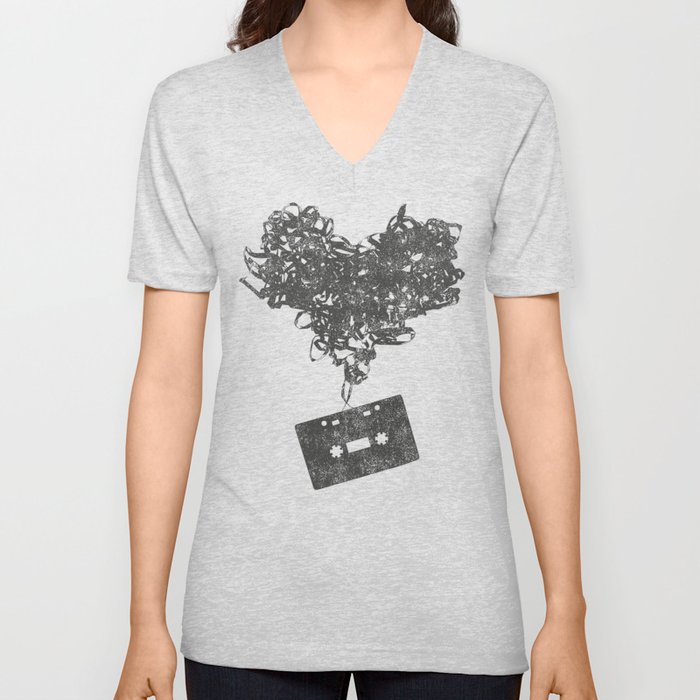Cassette Heart V Neck T Shirt