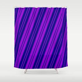 [ Thumbnail: Dark Violet and Blue Colored Pattern of Stripes Shower Curtain ]