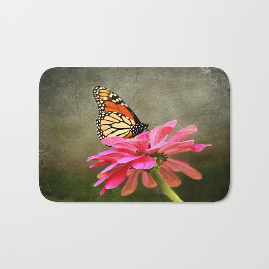 Monarch Butterfly and Pink Zinnia Bath Mat