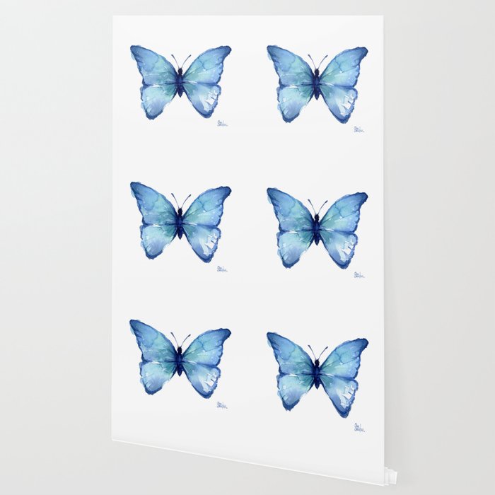 Blue Butterfly Watercolor Wallpaper By Olechka Society6