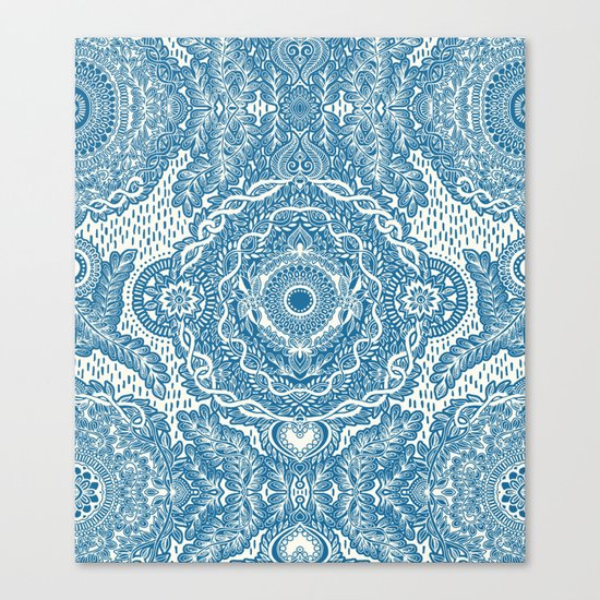 Rain in the Garden - blue and cream Canvas Print