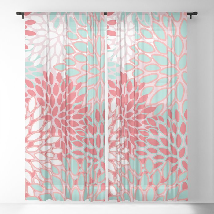 Florol Prints Red Pink Mint Green Abstract Art Sheer Curtain