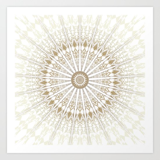 Khaki White Mandala Art Print