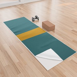 Teal blue with yellow abstract line Yoga Towel