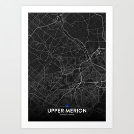 Upper Merion, Pennsylvania, United States - Dark City Map Art Print