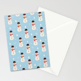 Christmas Seamless Pattern. Snowman Isolated on Blue Background Stationery Card
