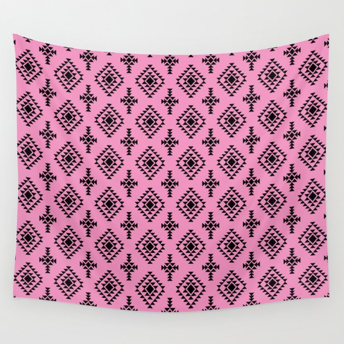 Pink and Black Native American Tribal Pattern Wall Tapestry