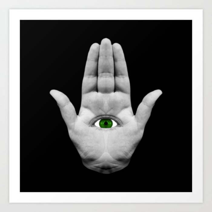 Hamsa Hand Green Eye Realistic Art Print