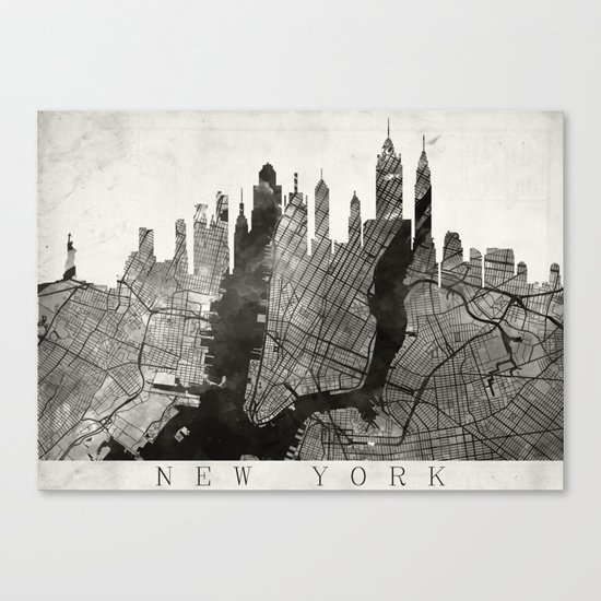 New York Skyline + Map #3 Canvas Print