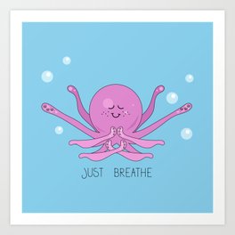 Cartoon octopus doing yoga underwater Art Print