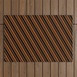 [ Thumbnail: Black and Brown Colored Stripes Pattern Outdoor Rug ]