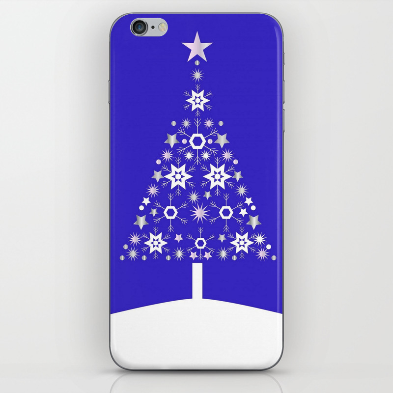 Christmas Tree Of Snowflakes And Stars On Dark Blue Background Iphone Skin By Taiche Society6