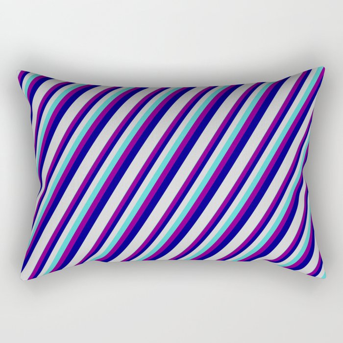 Turquoise, Purple, Blue, and Light Grey Colored Striped/Lined Pattern Rectangular Pillow