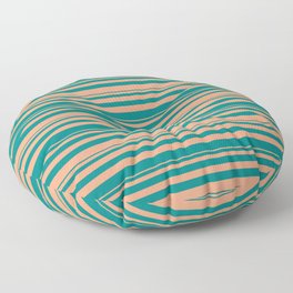 [ Thumbnail: Light Salmon & Teal Colored Stripes/Lines Pattern Floor Pillow ]