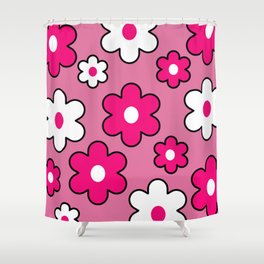 Simple Retro Flowers Pattern on Pink Background II Shower Curtain