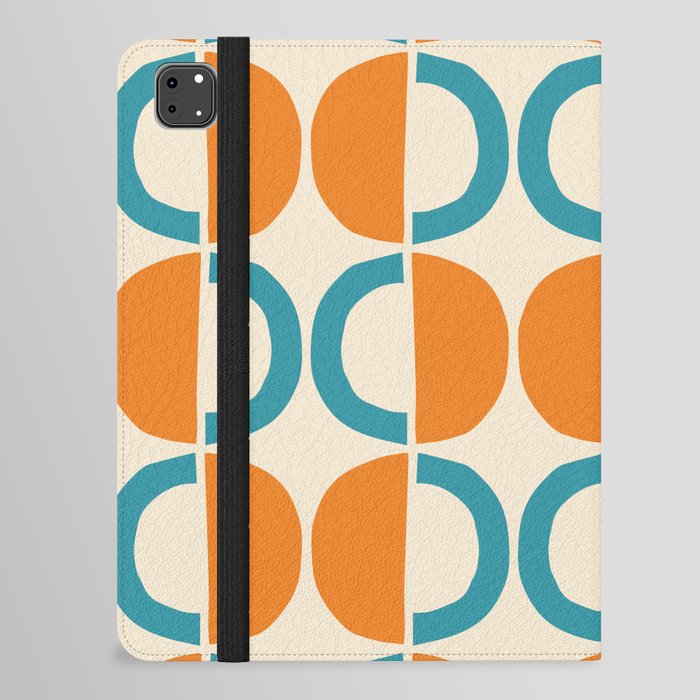 Mid Century Modern Half Circle Pattern 528 Beige Orange and Turquoise iPad Folio Case