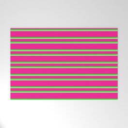 [ Thumbnail: Deep Pink, Lime & Green Colored Pattern of Stripes Welcome Mat ]