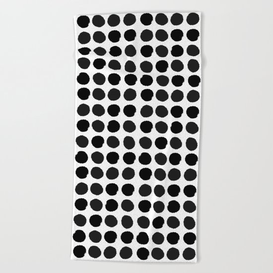 Black and white minimal paint brush painterly dots polka dots minimal modern dorm college painting Beach Towel
