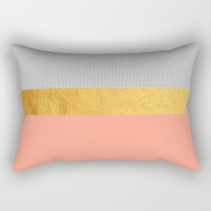 Minimalist Fashion Peach Pink + Gold + Squares Rectangular Pillow