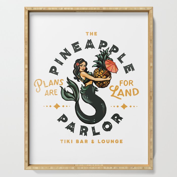 "The Pineapple Parlor Tiki Bar & Lounge" Cool, Tropical Pinup Mermaid Art Serving Tray