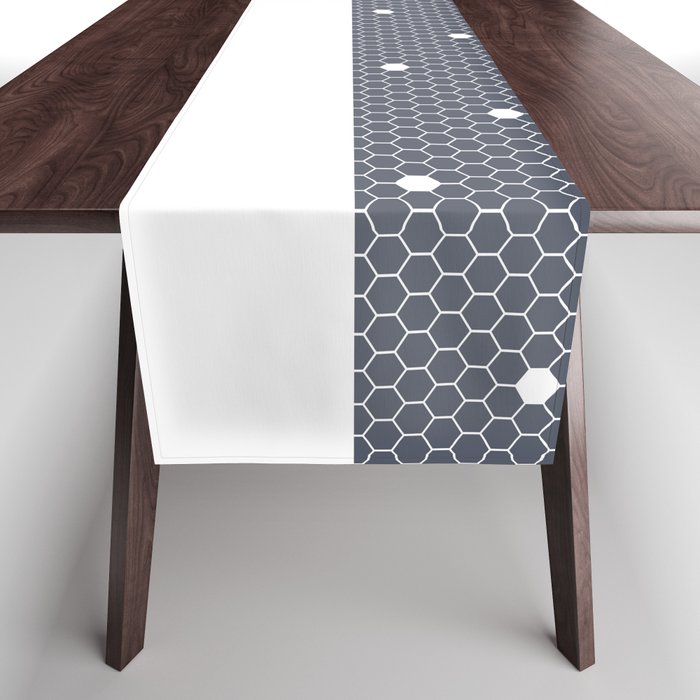 White Polka Dots Lace Horizontal Split on Dark Gray Table Runner