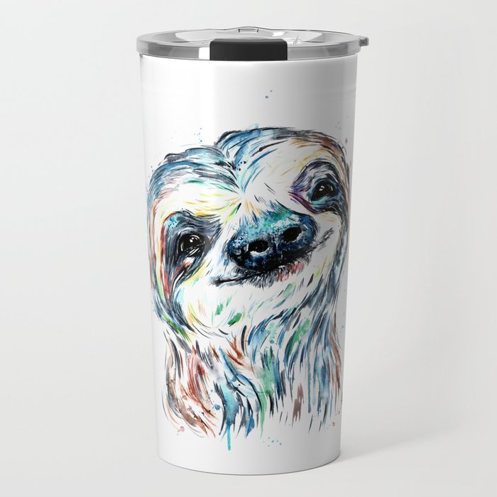 Smiling Sloth Baby Colorful Watercolor Painting Travel Mug By