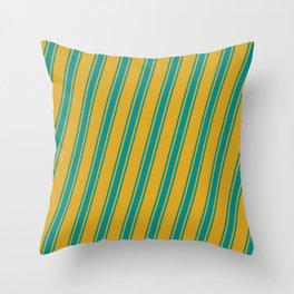 [ Thumbnail: Goldenrod & Dark Cyan Colored Lines Pattern Throw Pillow ]