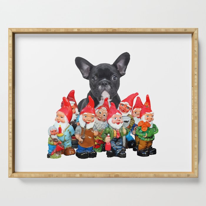 French Bulldog with funny Garden Gnomes Serving Tray