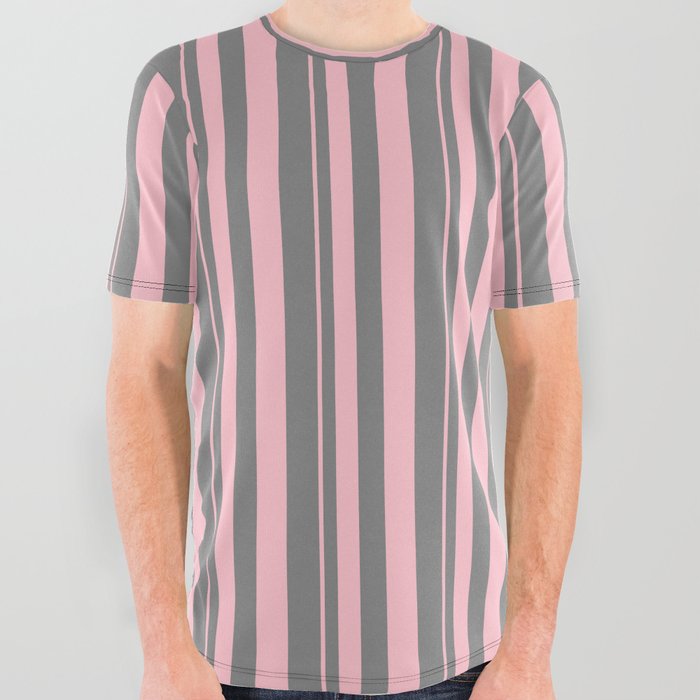 Pink & Gray Colored Lines Pattern All Over Graphic Tee