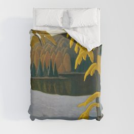 Golden Autumn, Northern Lake foliage autumnal landscape painting by Lawren Harris Duvet Cover | Newhampshire, Painting, Michigan, Greatlakes, Louise, Moraine, Crater, Banff, Maine, George 