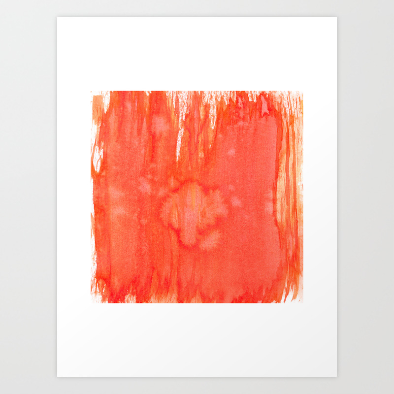 Red Square Abstract Watercolor Painting Art Print By Mininst