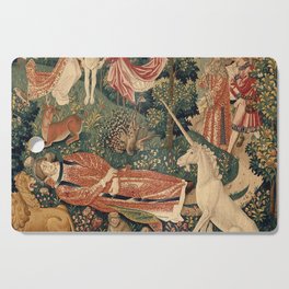 Medieval art with unicorns Cutting Board