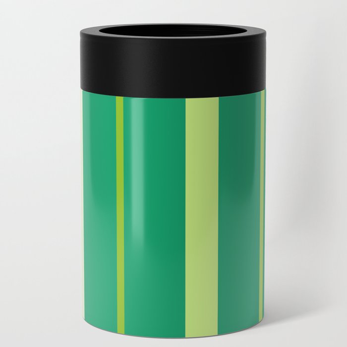 Green and White Striped Background Can Cooler