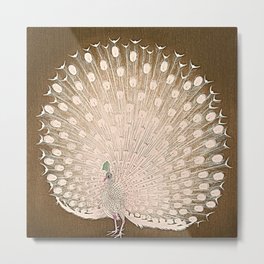 Peacock - Vintage Fantasy Bird Beige Brown Metal Print