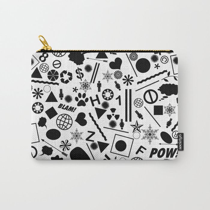 Bits And Pieces - Eclectic Black And White Random Pattern Carry-All Pouch